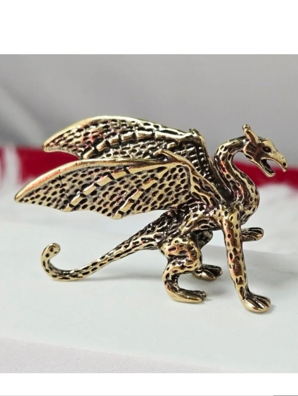 Mini Brass Dragon Figurine Fantasy DnD Dragon Decor Antique Gold Mystical Statue